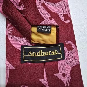 Vintage Andhurst Neck Tie Red Pink Bird Rooster Polyester 4in Wide Heavy